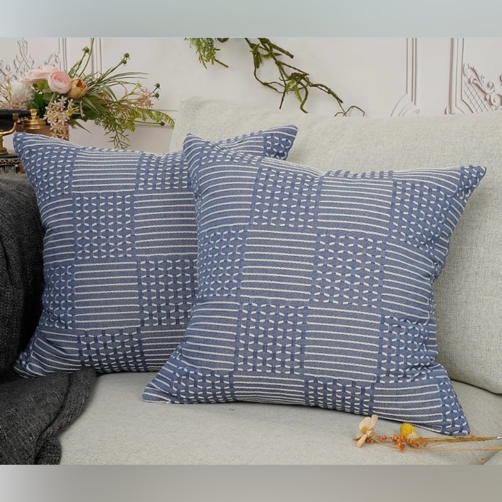 Blue Patterned Throw Pillow Pair - Home Accent